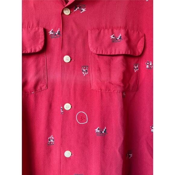 VTG 1940s/50s Holiday Sportswear Red Pilgrim Print Button Up Shirt Size Small - Picture 7 of 9